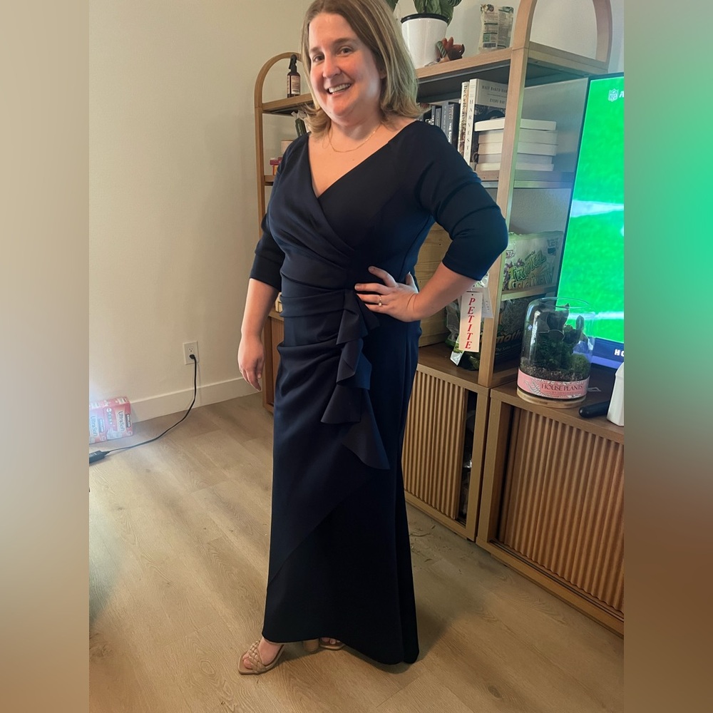 Xscape Navy Long Sleeve Dress